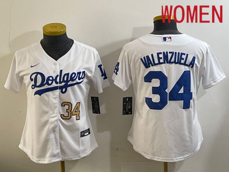 Women Los Angeles Dodgers #34 Valenzuela White Game 2024 Nike MLB Jersey style 11203